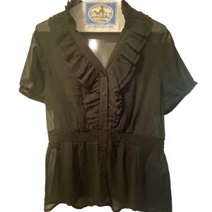 The Limited Black Sheer Ruffle Blouse, sz M